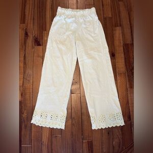 Zara light green  Eyelet Trim wide leg Pants girls size 10